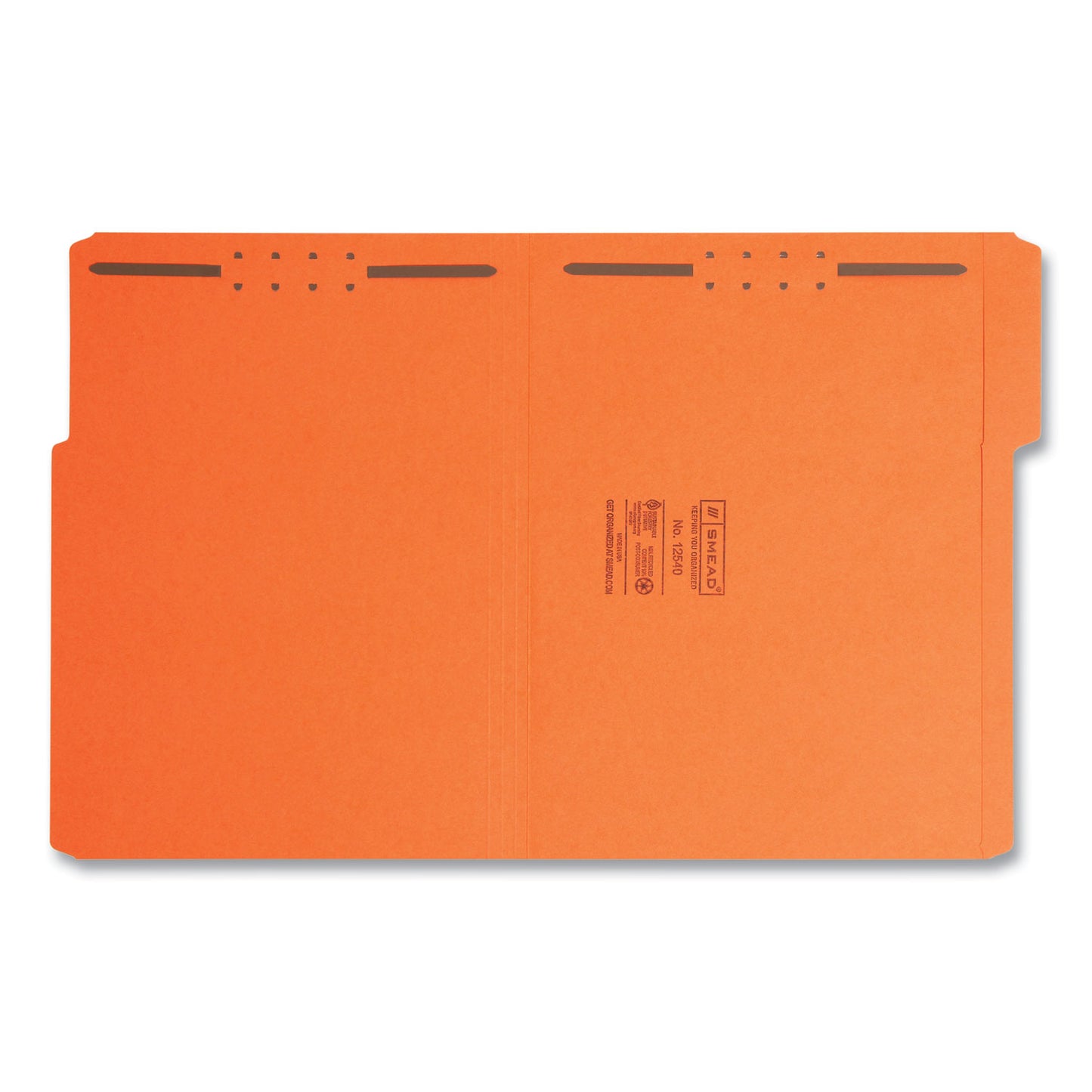 Smead Top Tab Colored Fastener Folders, 0.75" Expansion, 2 Fasteners, Letter Size, Orange Exterior, 50/Box (12540)