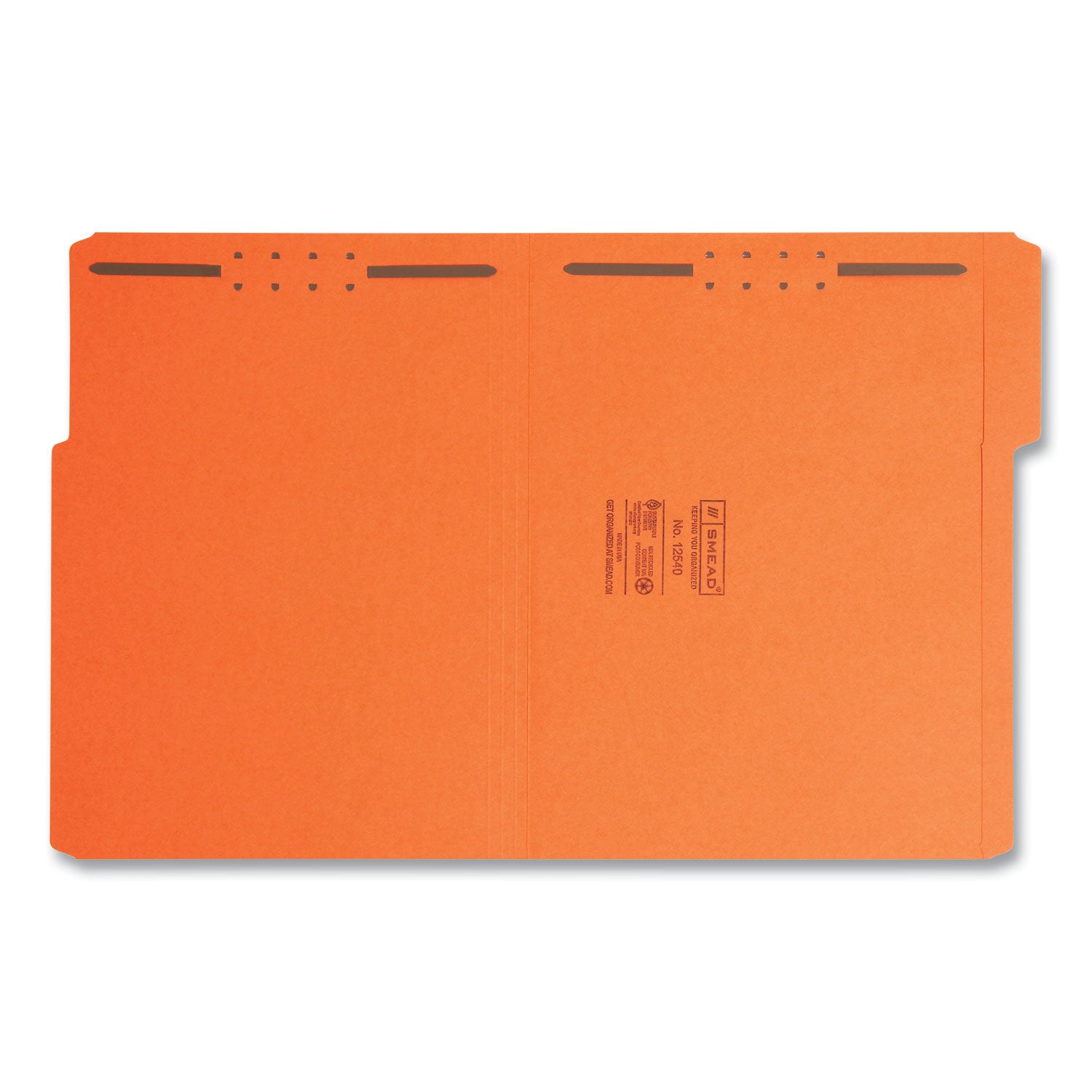 Smead Top Tab Colored Fastener Folders, 0.75" Expansion, 2 Fasteners, Letter Size, Orange Exterior, 50/Box (12540)
