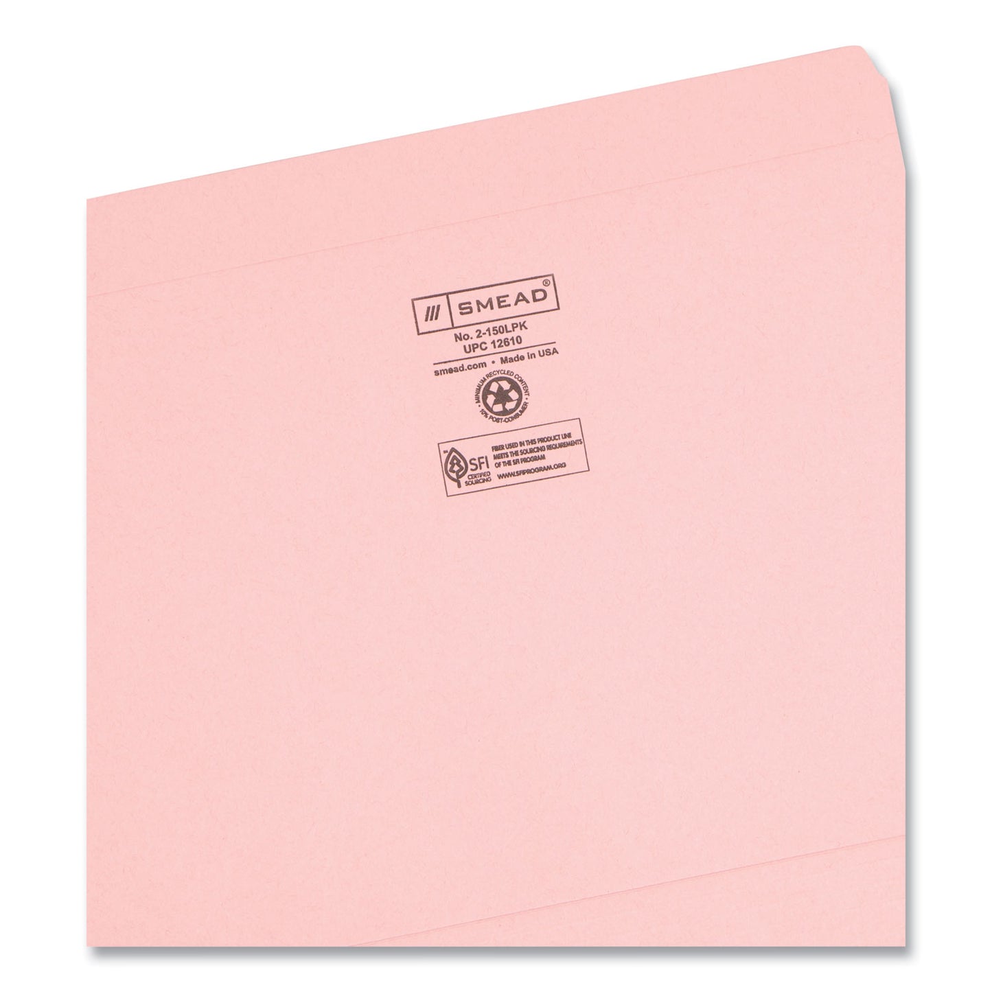 Smead Reinforced Top Tab Colored File Folders, Straight Tabs, Letter Size, 0.75" Expansion, Pink, 100/Box (12610)