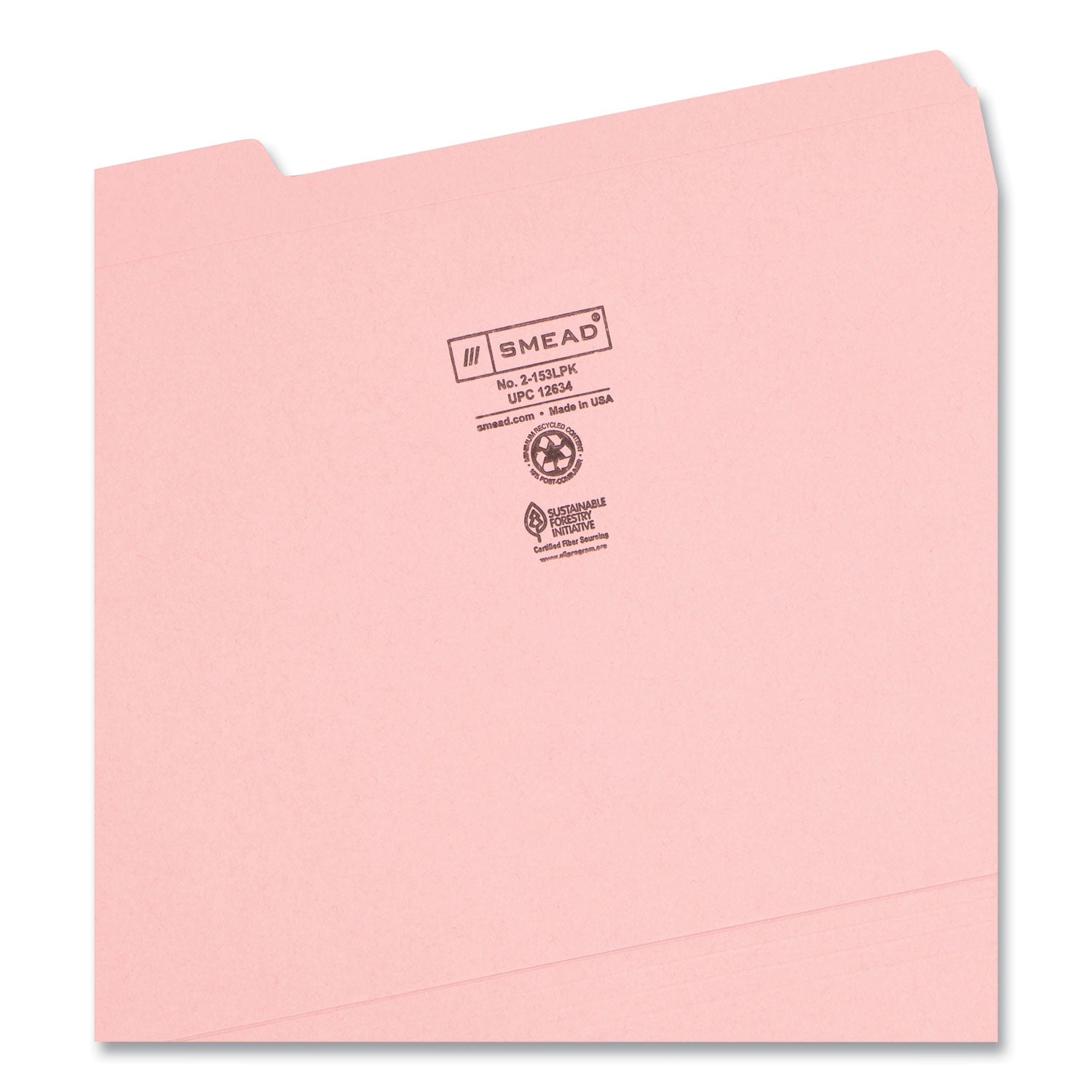 Smead Reinforced Top Tab Colored File Folders, 1/3-Cut Tabs: Assorted, Letter Size, 0.75" Expansion, Pink, 100/Box (12634)