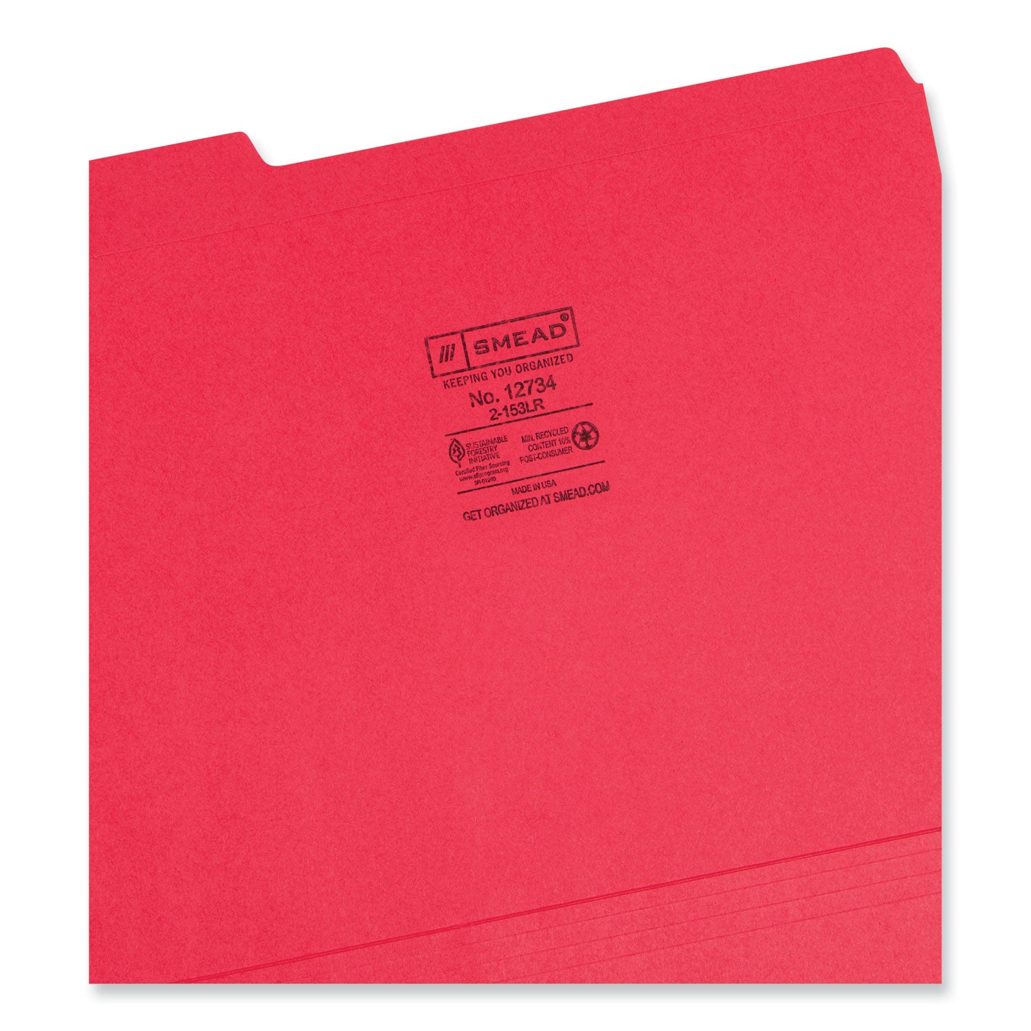 Smead Reinforced Top Tab Colored File Folders, 1/3-Cut Tabs: Assorted, Letter Size, 0.75" Expansion, Red, 100/Box (12734)