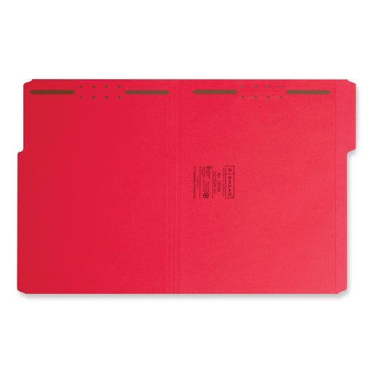 Smead Top Tab Colored Fastener Folders, 0.75" Expansion, 2 Fasteners, Letter Size, Red Exterior, 50/Box (12740)