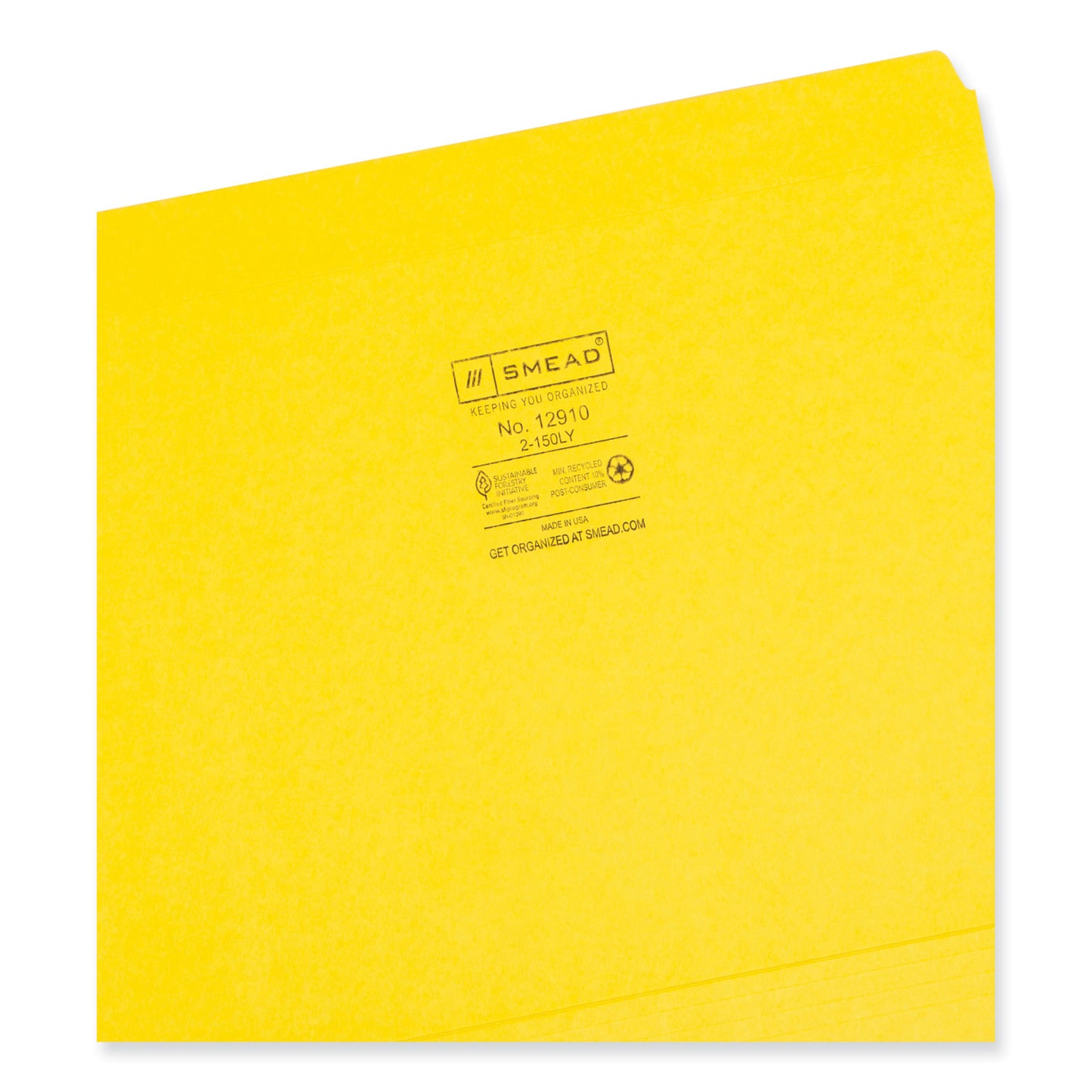 Smead Reinforced Top Tab Colored File Folders, Straight Tabs, Letter Size, 0.75" Expansion, Yellow, 100/Box (12910)