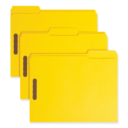Smead Top Tab Colored Fastener Folders, 0.75" Expansion, 2 Fasteners, Letter Size, Yellow Exterior, 50/Box (12940)