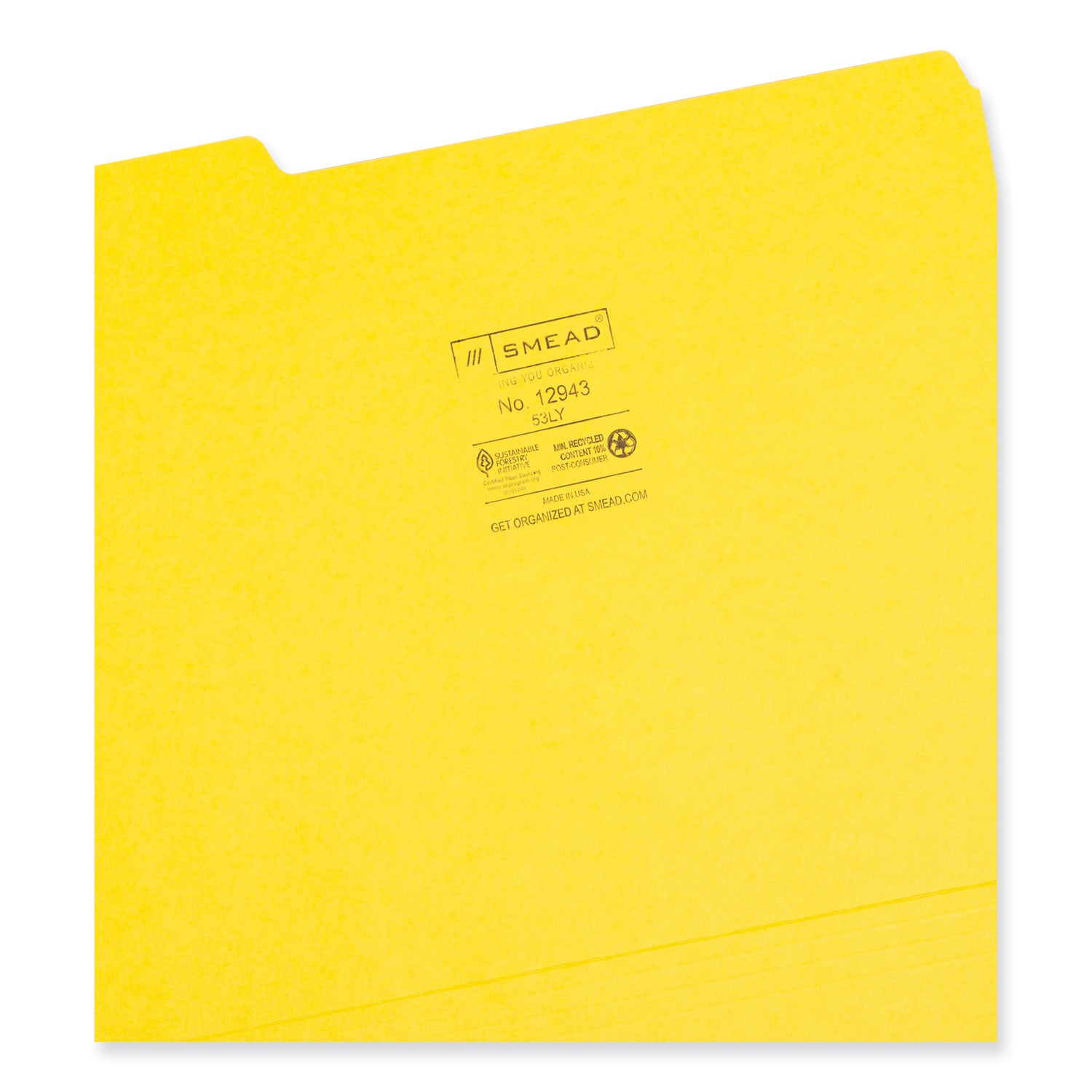 Smead Colored File Folders, 1/3-Cut Tabs: Assorted, Letter Size, 0.75" Expansion, Yellow, 100/Box (12943)