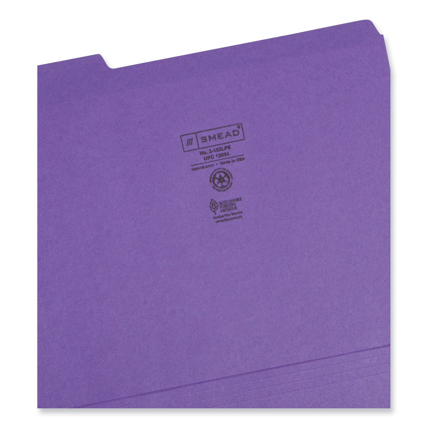 Smead Reinforced Top Tab Colored File Folders, 1/3-Cut Tabs: Assorted, Letter Size, 0.75" Expansion, Purple, 100/Box (13034)