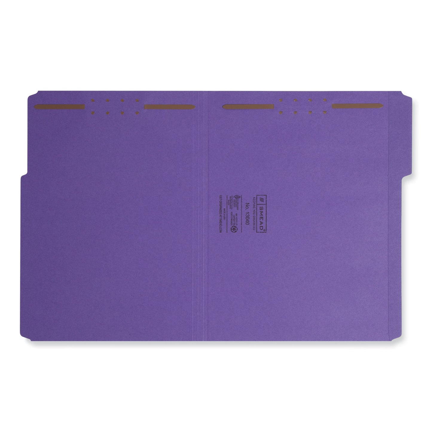 Smead Top Tab Colored Fastener Folders, 0.75" Expansion, 2 Fasteners, Letter Size, Purple Exterior, 50/Box (13040)