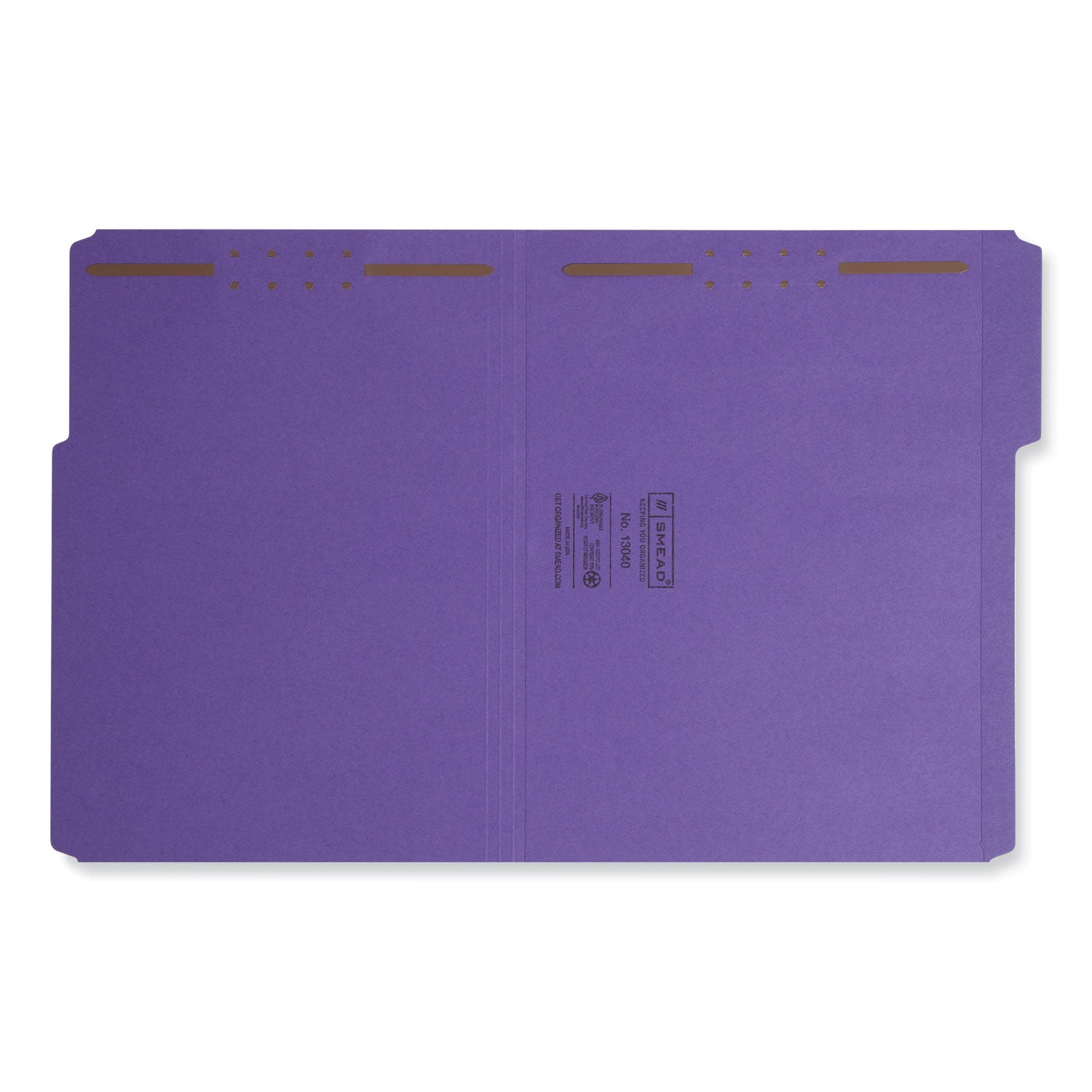 Smead Top Tab Colored Fastener Folders, 0.75" Expansion, 2 Fasteners, Letter Size, Purple Exterior, 50/Box (13040)