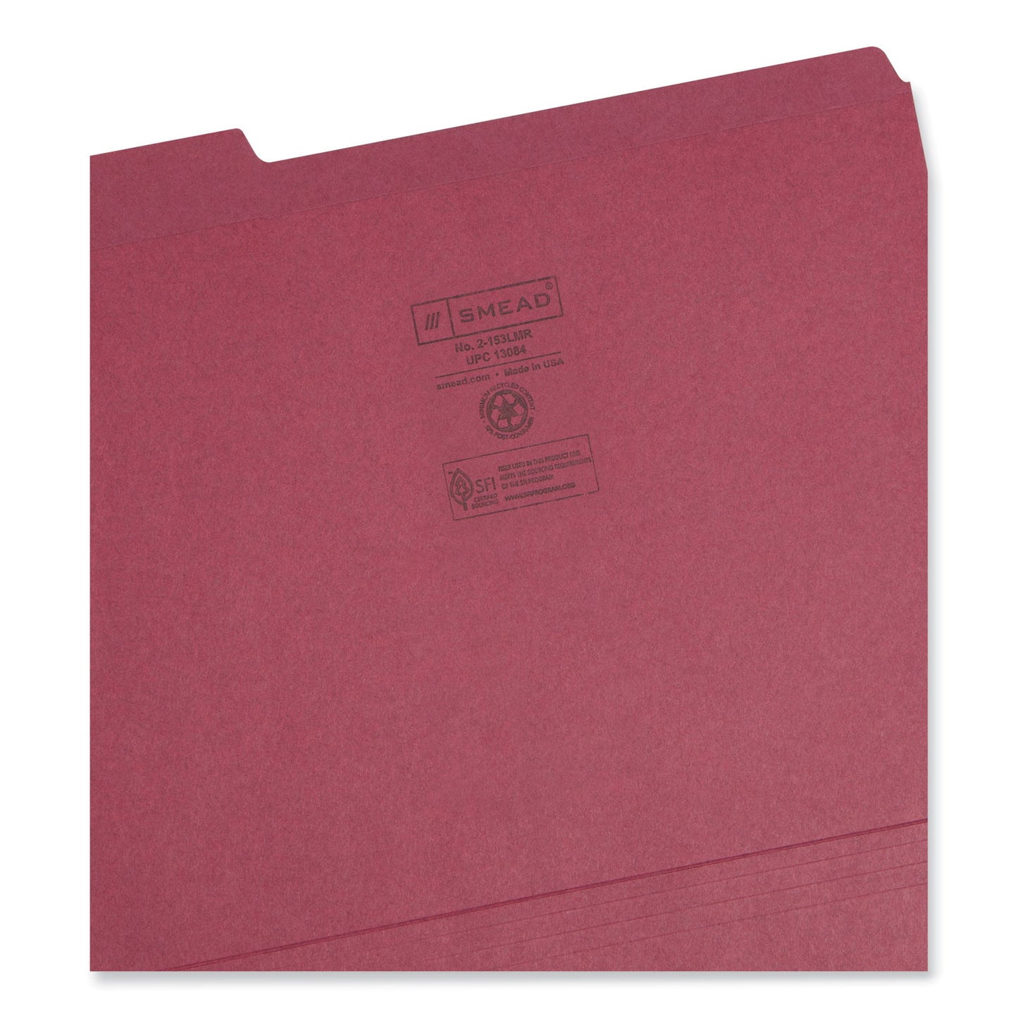 Smead Reinforced Top Tab Colored File Folders, 1/3-Cut Tabs: Assorted, Letter Size, 0.75" Expansion, Maroon, 100/Box (13084)