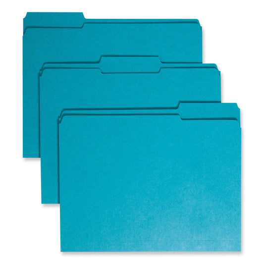Smead Reinforced Top Tab Colored File Folders, 1/3-Cut Tabs: Assorted, Letter Size, 0.75" Expansion, Teal, 100/Box (13134)