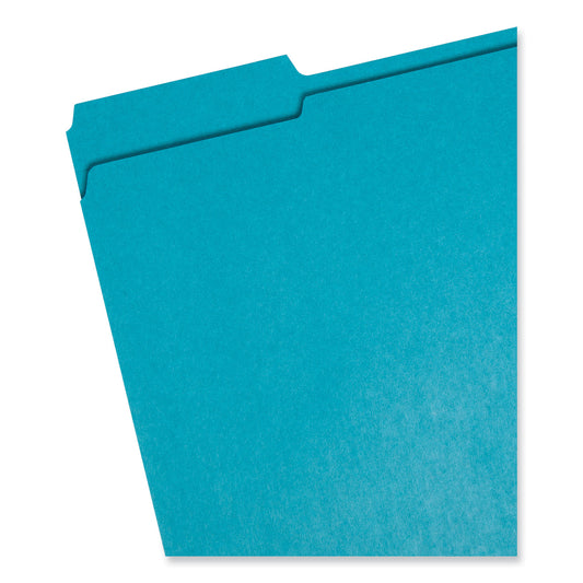 Smead Reinforced Top Tab Colored File Folders, 1/3-Cut Tabs: Assorted, Letter Size, 0.75" Expansion, Teal, 100/Box (13134)