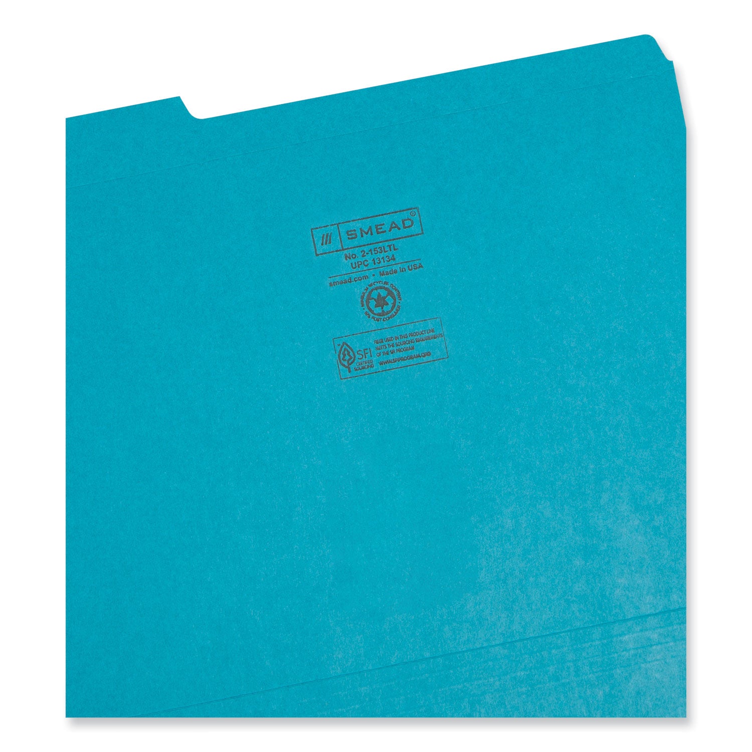 Smead Reinforced Top Tab Colored File Folders, 1/3-Cut Tabs: Assorted, Letter Size, 0.75" Expansion, Teal, 100/Box (13134)