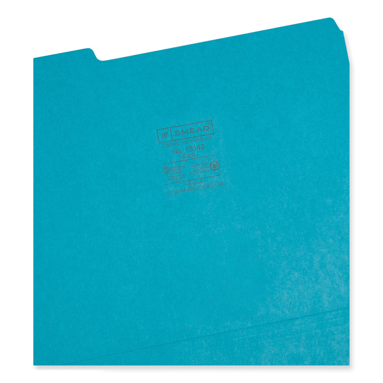 Smead Colored File Folders, 1/3-Cut Tabs: Assorted, Letter Size, 0.75" Expansion, Teal, 100/Box (13143)