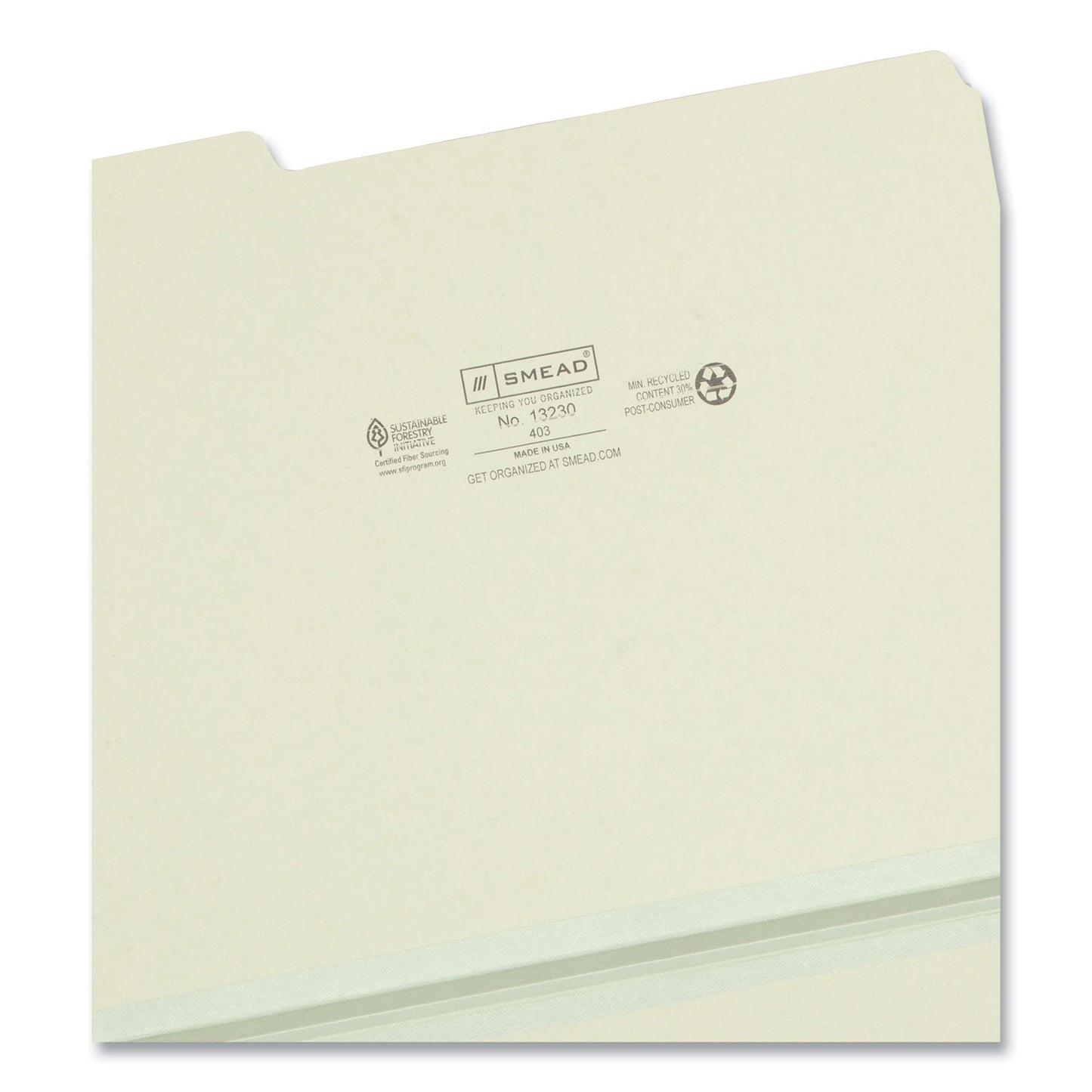Smead Expanding Recycled Heavy Pressboard Folders, 1/3-Cut Tabs: Assorted, Letter Size, 1" Expansion, Gray-Green, 25/Box (13230)