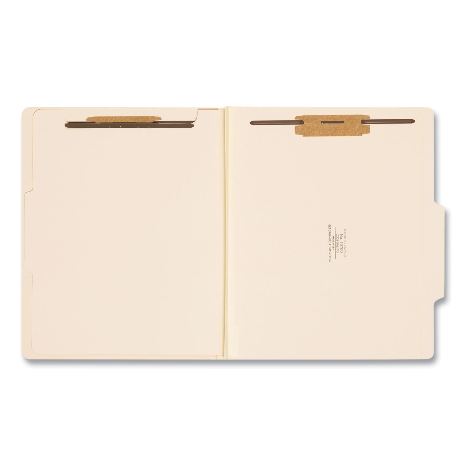 Smead Four-Section Top Tab Classification Folders, 2" Expansion, 1 Divider, 4 Fasteners, Letter Size, Manila, 10/Box (13700)