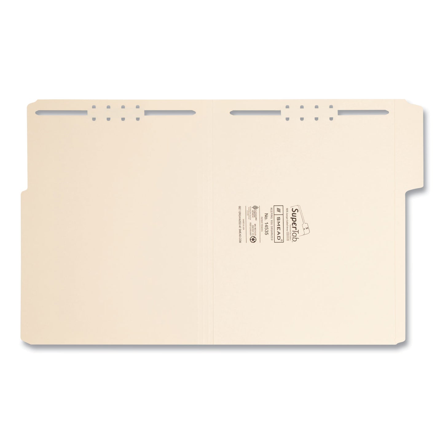 Smead SuperTab Reinforced Guide Height Fastener Folders, 11-pt Manila, 0.75" Expansion, 2 Fasteners, Letter Size, Manila, 50/Box (14535)