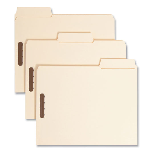 Smead SuperTab Reinforced Guide Height Fastener Folders, 14-pt Manila, 0.75" Expansion, 2 Fasteners, Letter Size, Manila, 50/Box (14545)