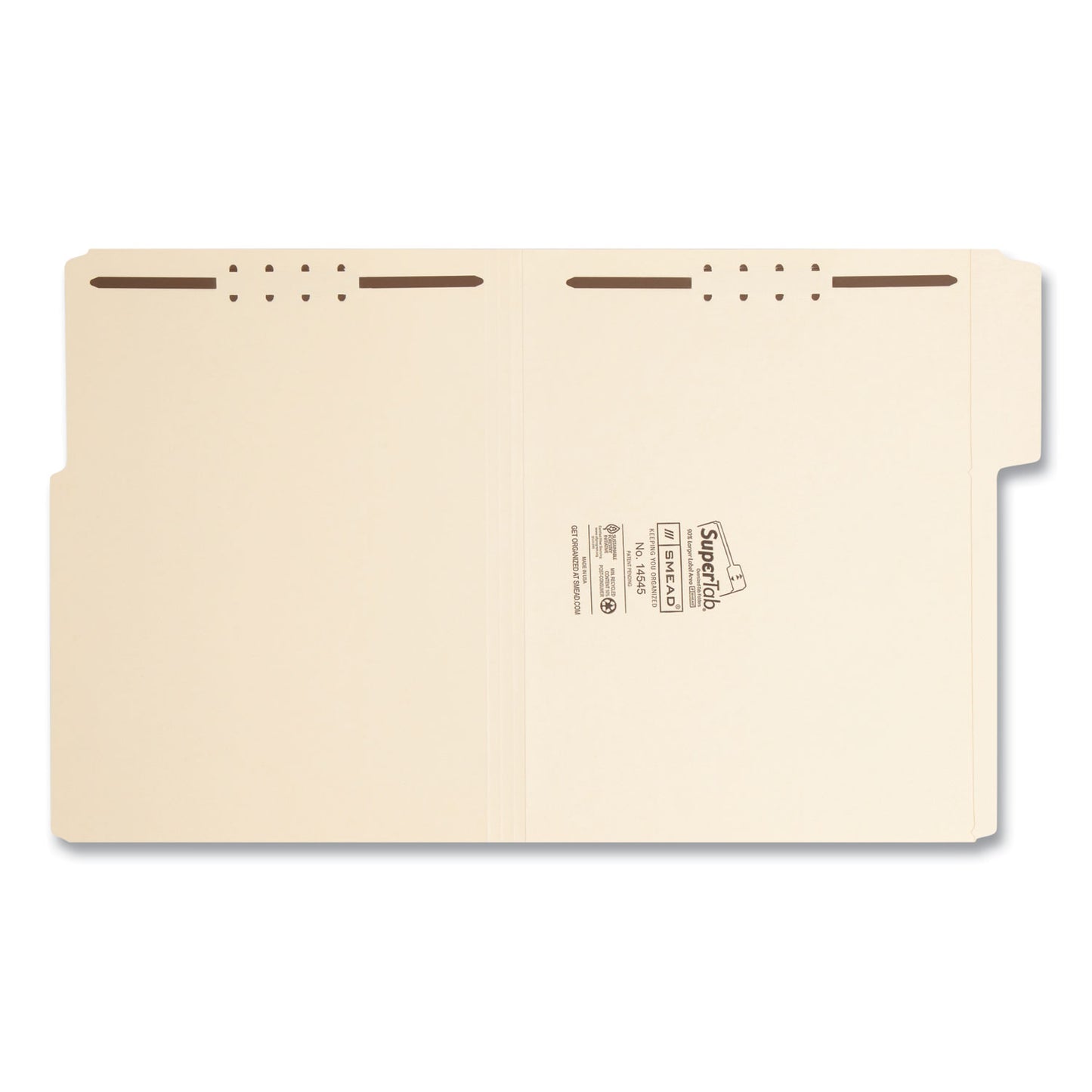 Smead SuperTab Reinforced Guide Height Fastener Folders, 14-pt Manila, 0.75" Expansion, 2 Fasteners, Letter Size, Manila, 50/Box (14545)