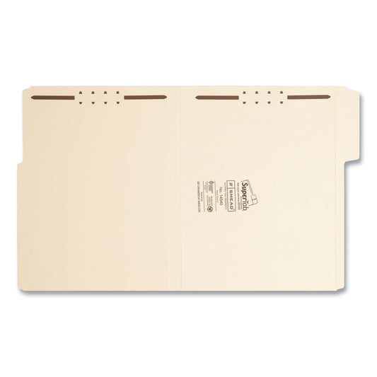 Smead SuperTab Reinforced Guide Height Fastener Folders, 14-pt Manila, 0.75" Expansion, 2 Fasteners, Letter Size, Manila, 50/Box (14545)