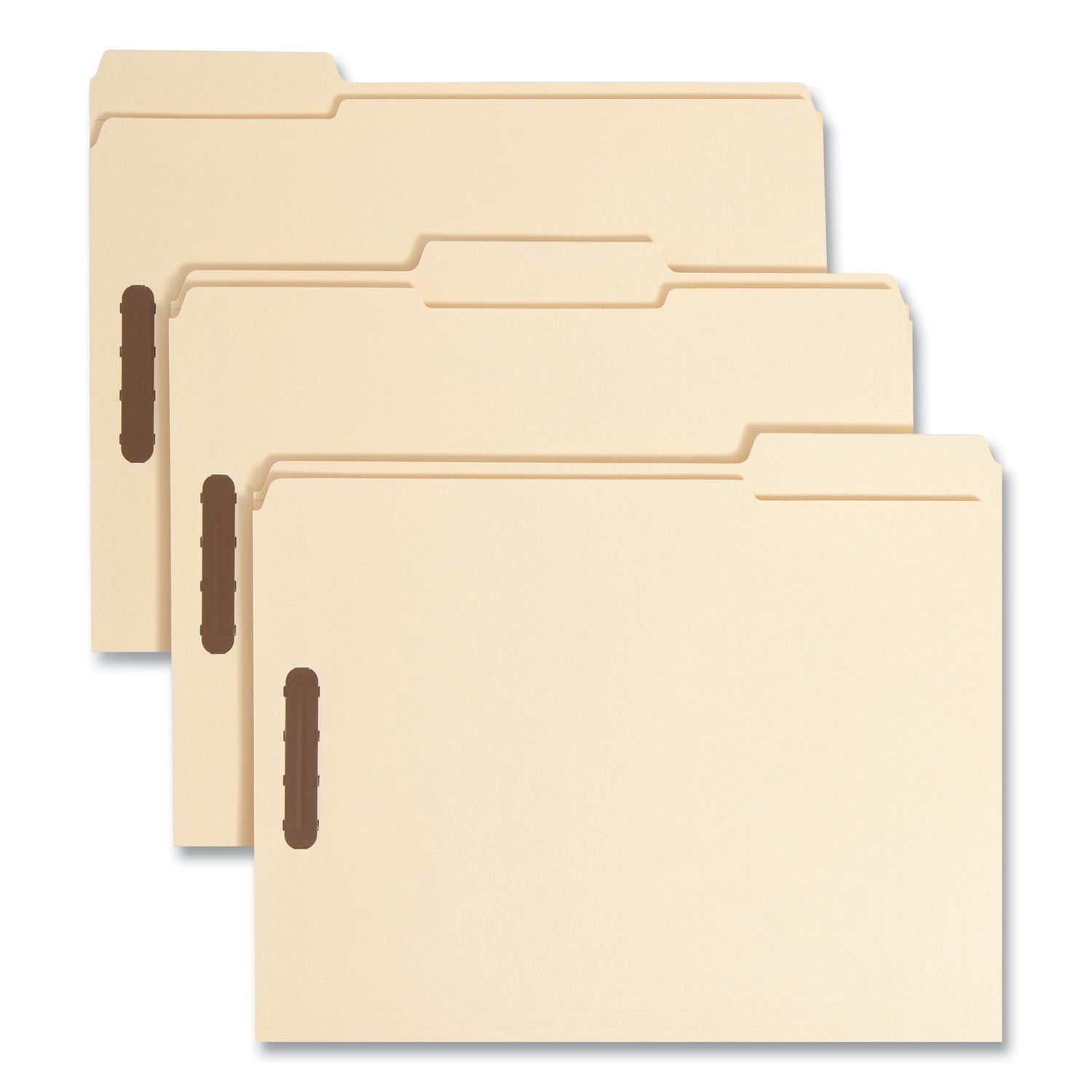 Smead Recycled Top Tab Fastener Folders, 1/3-Cut Tabs: Assorted, 0.75" Expansion, 2 Fasteners, Letter Size, Manila Exterior, 50/Box (14547)