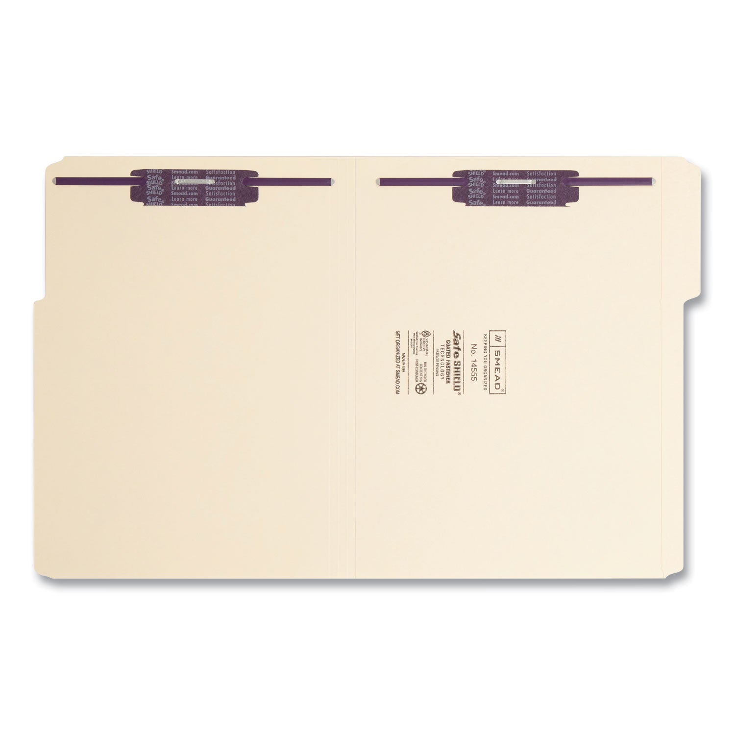 Smead Manila Fastener Folders with SafeSHIELD Coated Fasteners, 0.75" Expansion, 2 Fasteners, Letter Size, Manila Exterior, 50/Box (14555)