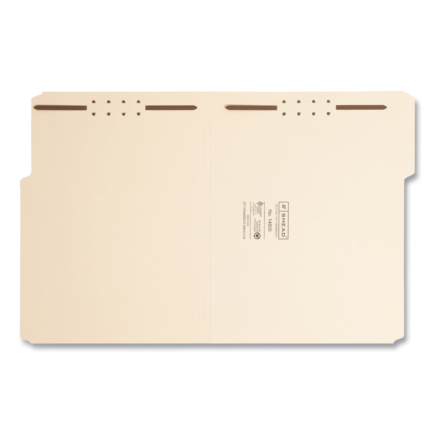 Smead Top Tab Heavyweight Manila Fastener Folders, 0.75" Expansion, 2 Fasteners, Letter Size, Manila Exterior, 50/Box (14600)
