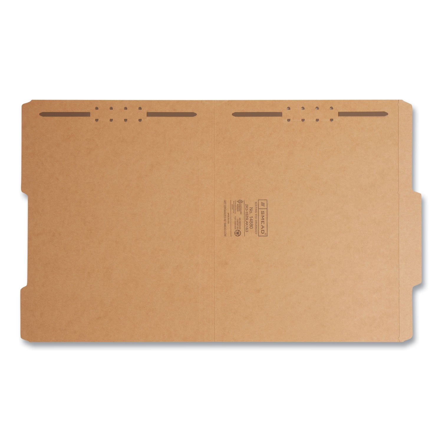 Smead Top Tab Fastener Folders, Guide-Height 2/5-Cut Tabs, 0.75" Expansion, 2 Fasteners, Letter Size, 11-pt Kraft, 50/Box (14880)