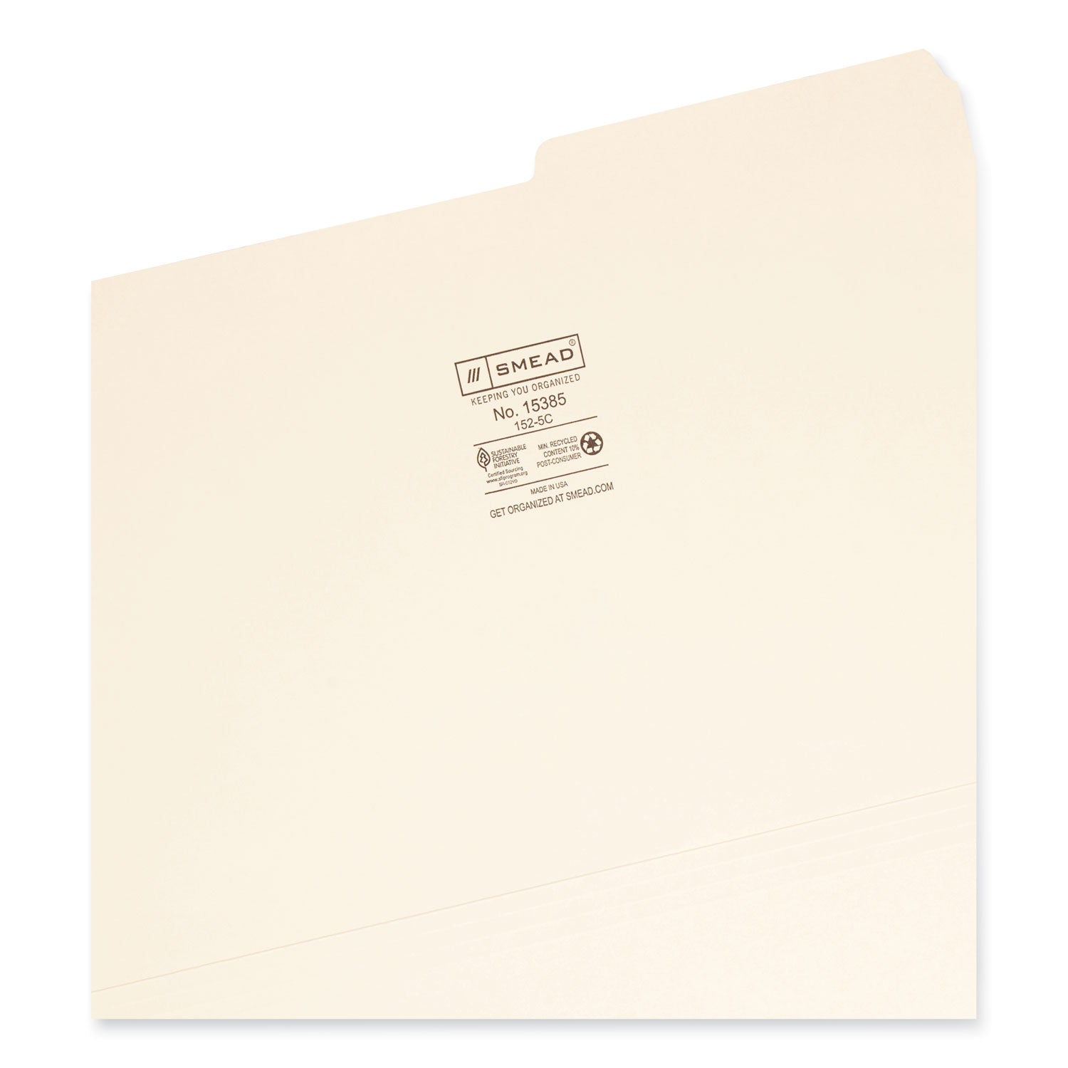 Smead Manila Guide Height Systems File Folders, 2/5-Cut Tabs: Right of Center, Legal Size, 0.75" Expansion, Manila, 100/Box (15385)