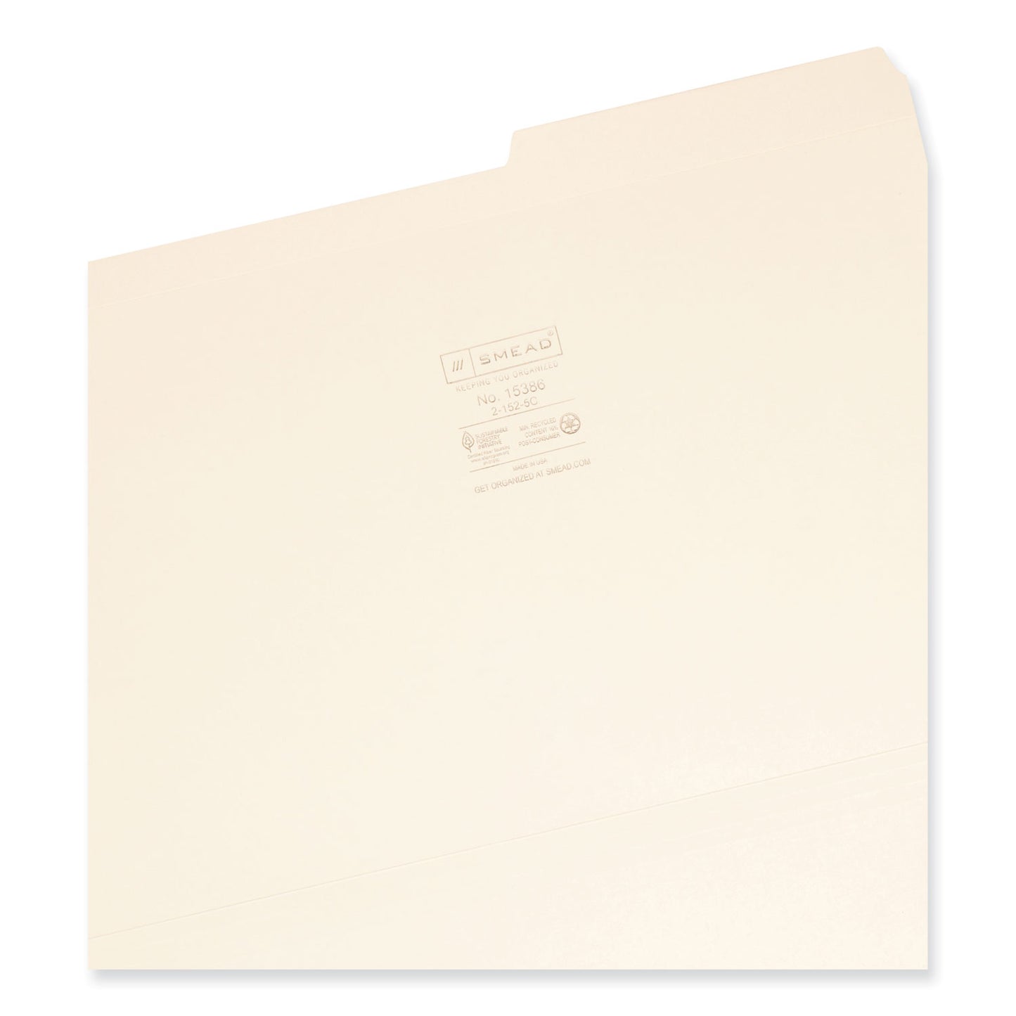 Smead Reinforced Guide Height File Folders, 2/5-Cut Tabs: Right Position, Legal Size, 0.75" Expansion, Manila, 100/Box (15386)
