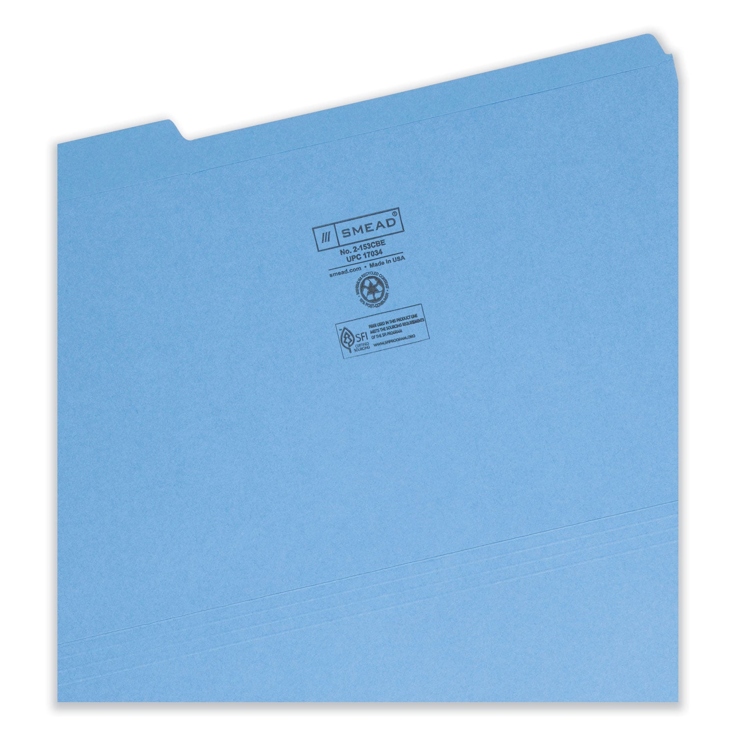 Smead Reinforced Top Tab Colored File Folders, 1/3-Cut Tabs: Assorted, Legal Size, 0.75" Expansion, Blue, 100/Box (17034)