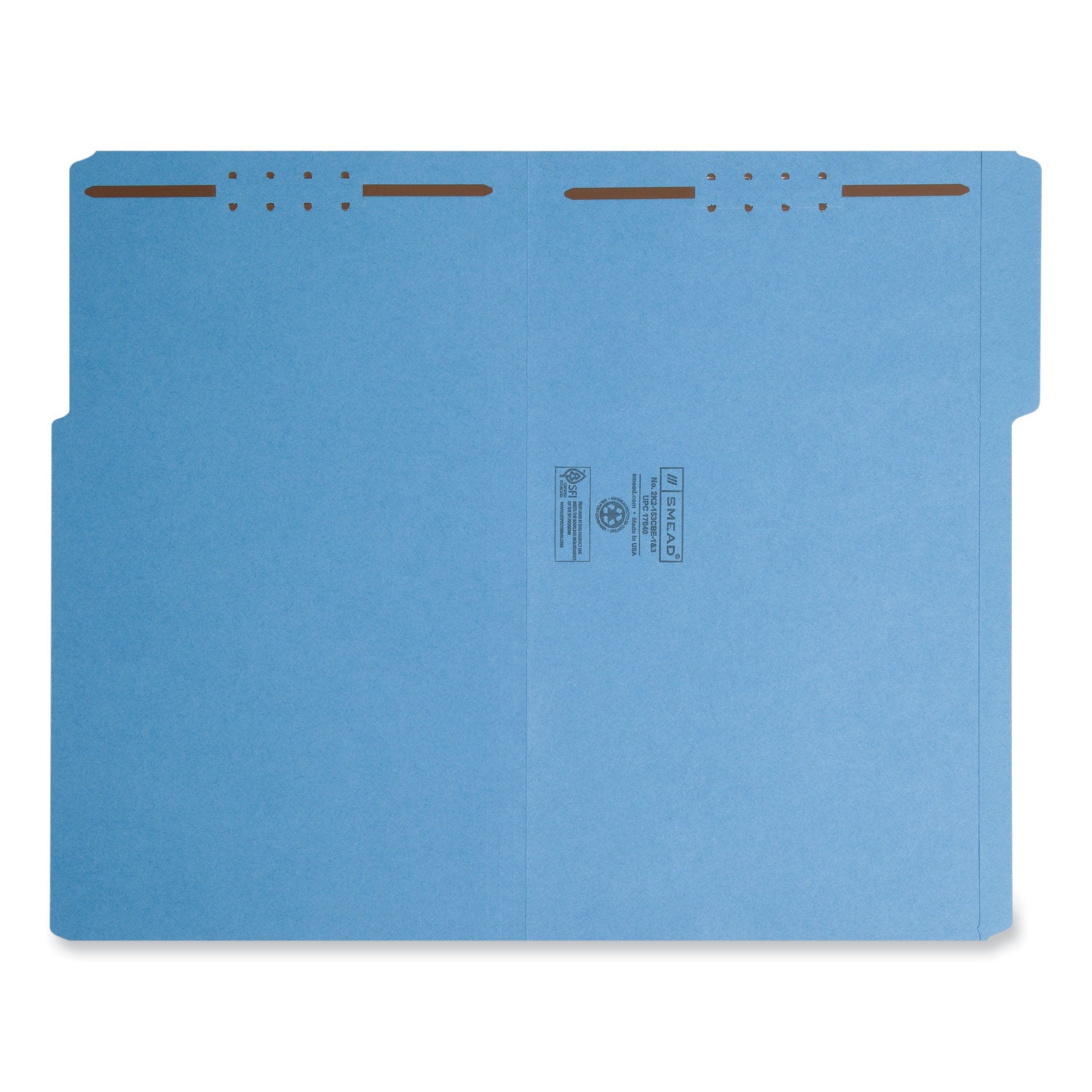 Smead Top Tab Colored Fastener Folders, 0.75" Expansion, 2 Fasteners, Legal Size, Blue Exterior, 50/Box (17040)