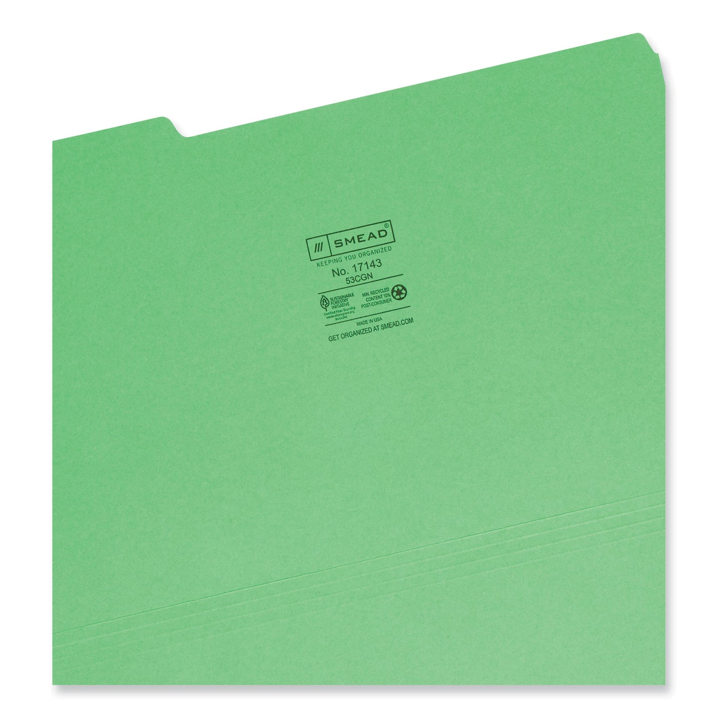 Smead Colored File Folders, 1/3-Cut Tabs: Assorted, Legal Size, 0.75" Expansion, Green, 100/Box (17143)