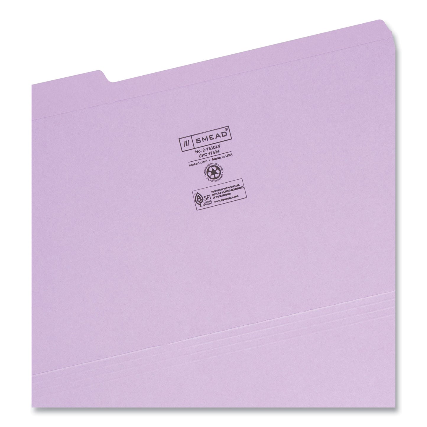 Smead Reinforced Top Tab Colored File Folders, 1/3-Cut Tabs: Assorted, Legal Size, 0.75" Expansion, Lavender, 100/Box (17434)