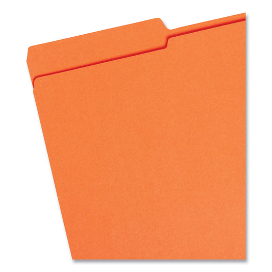 Smead Reinforced Top Tab Colored File Folders, 1/3-Cut Tabs: Assorted, Legal Size, 0.75" Expansion, Orange, 100/Box (17534)