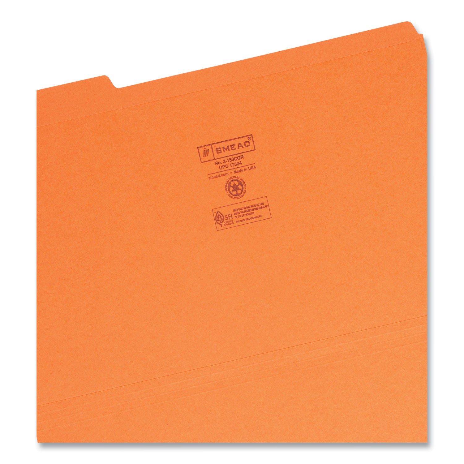 Smead Reinforced Top Tab Colored File Folders, 1/3-Cut Tabs: Assorted, Legal Size, 0.75" Expansion, Orange, 100/Box (17534)