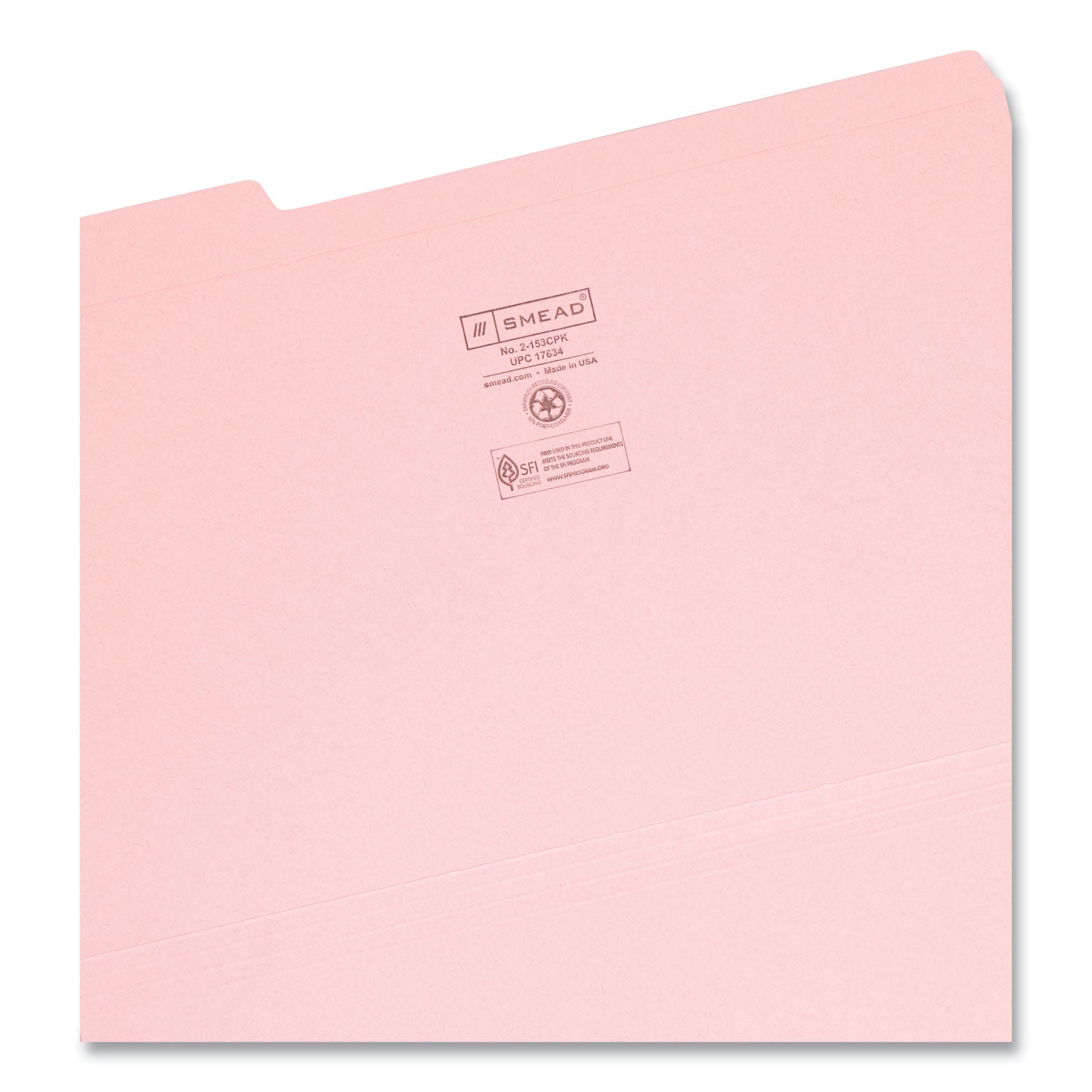 Smead Reinforced Top Tab Colored File Folders, 1/3-Cut Tabs: Assorted, Legal Size, 0.75" Expansion, Pink, 100/Box (17634)
