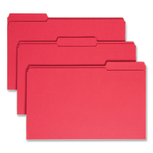 Smead Reinforced Top Tab Colored File Folders, 1/3-Cut Tabs: Assorted, Legal Size, 0.75" Expansion, Red, 100/Box (17734)