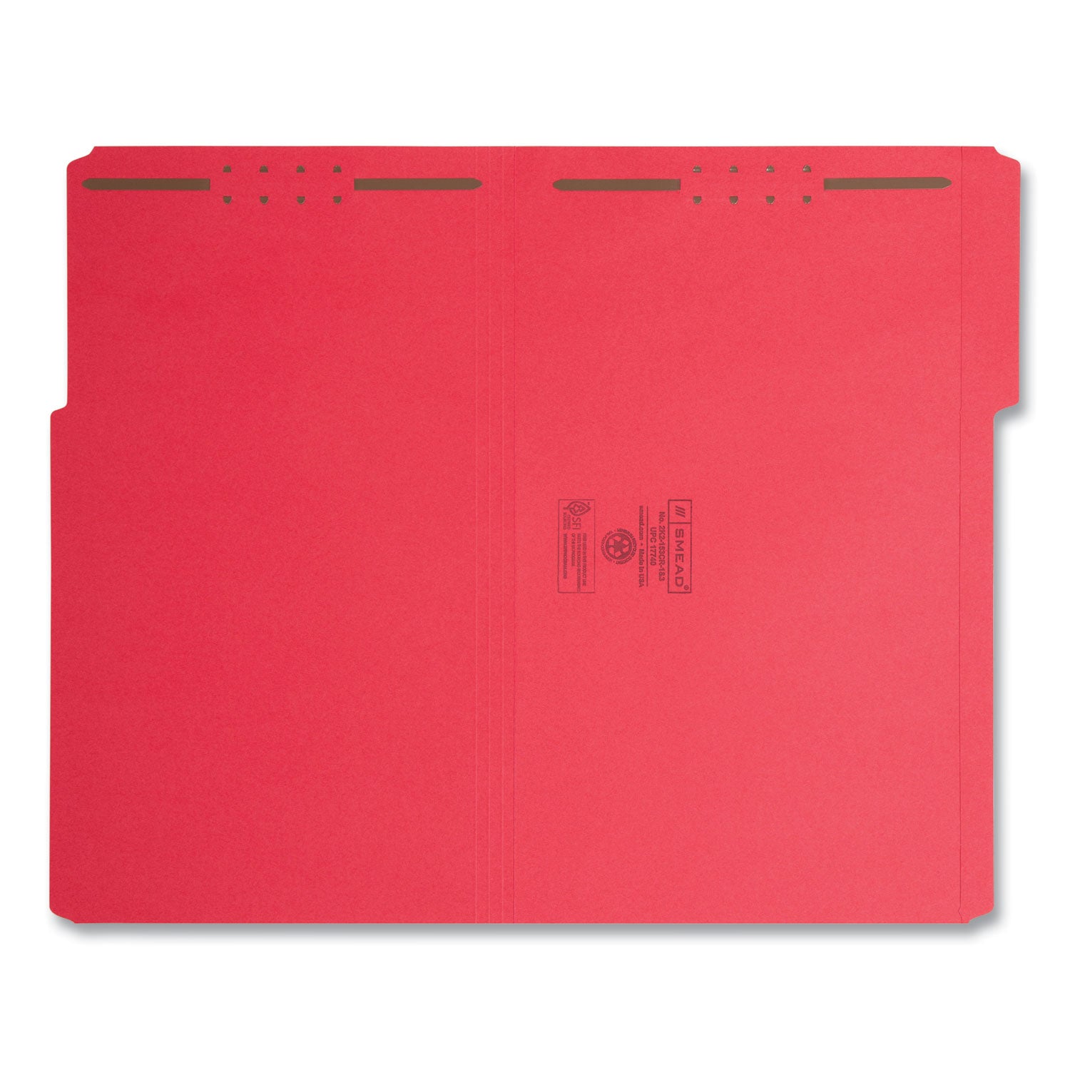 Smead Top Tab Colored Fastener Folders, 0.75" Expansion, 2 Fasteners, Legal Size, Red Exterior, 50/Box (17740)