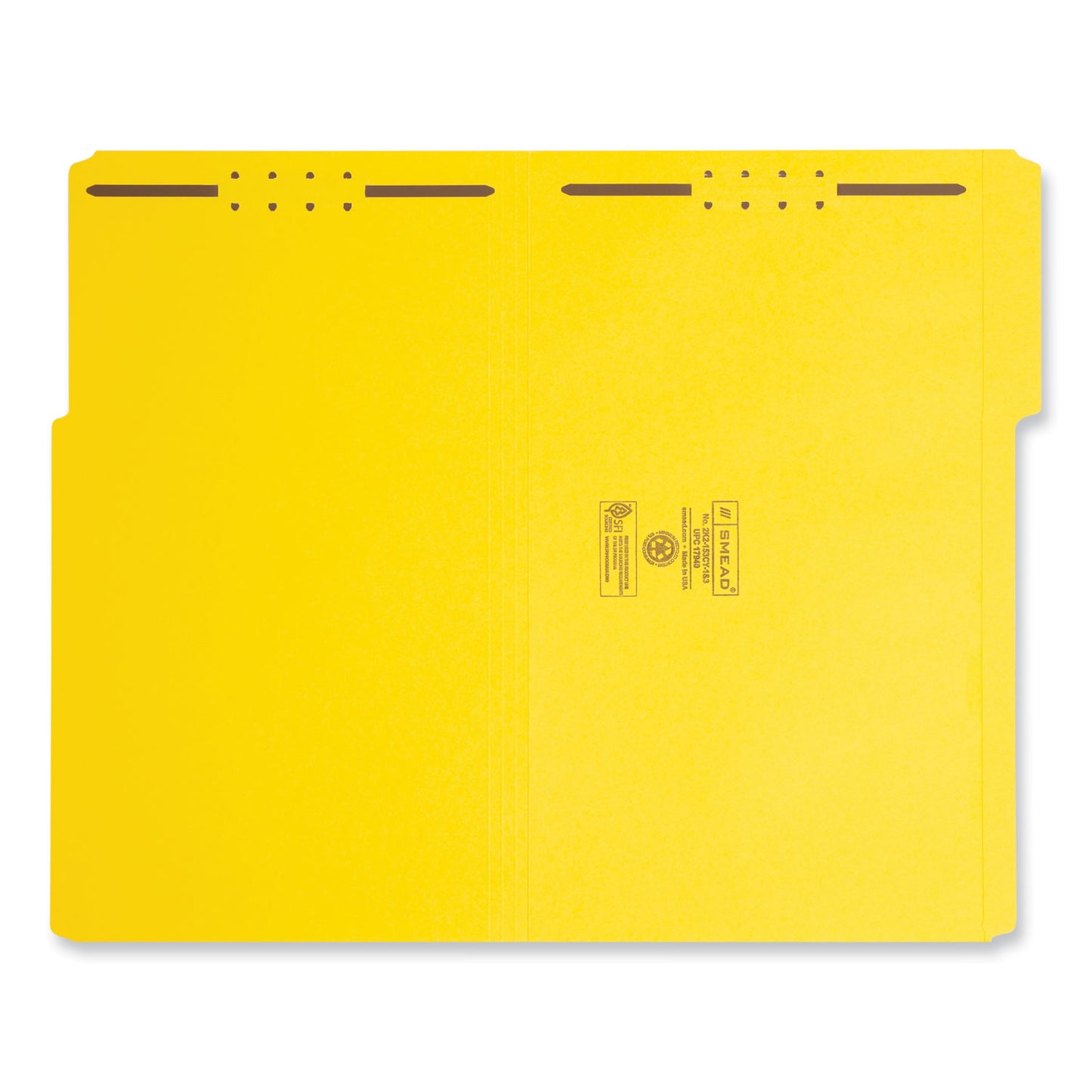 Smead Top Tab Colored Fastener Folders, 0.75" Expansion, 2 Fasteners, Legal Size, Yellow Exterior, 50/Box (17940)