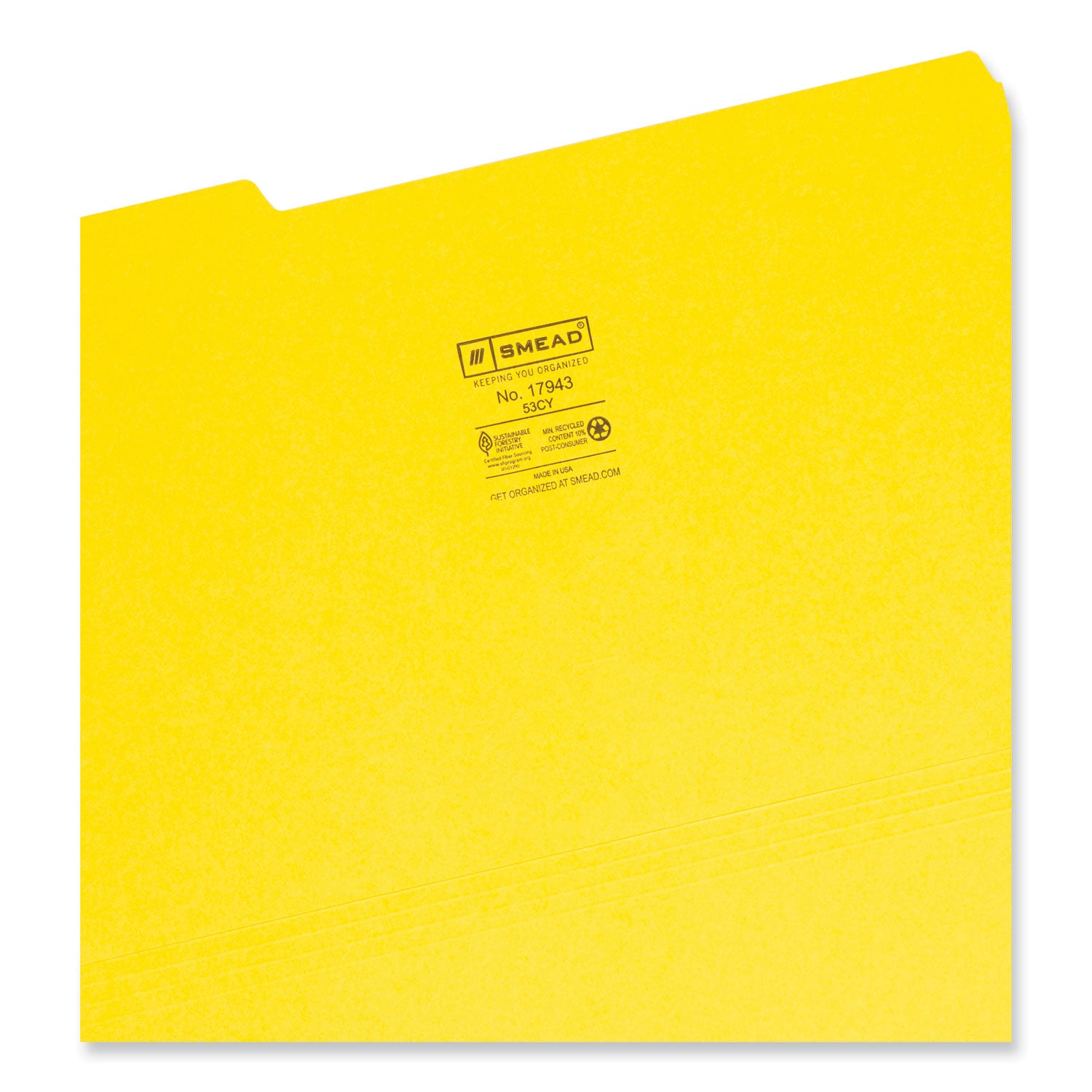 Smead Colored File Folders, 1/3-Cut Tabs: Assorted, Legal Size, 0.75" Expansion, Yellow, 100/Box (17943)