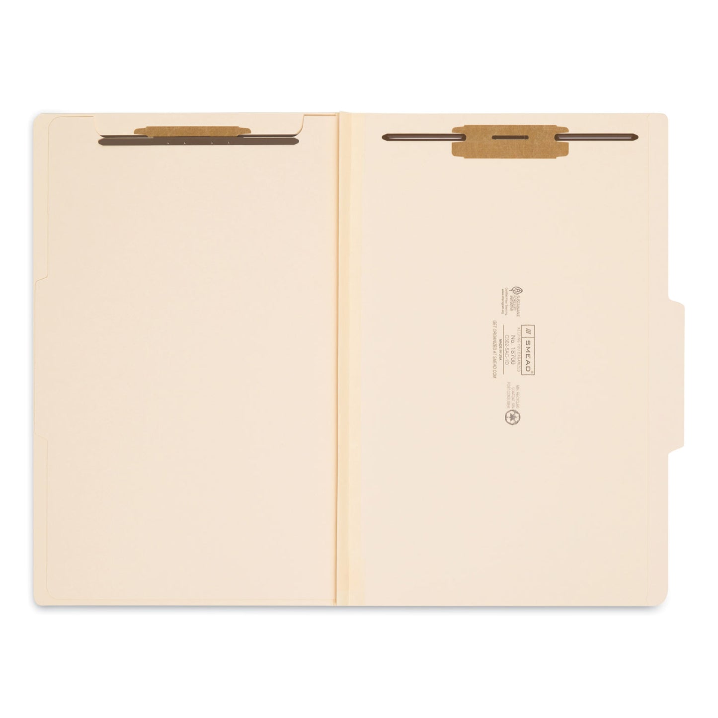 Smead Four-Section Top Tab Classification Folders, 2" Expansion, 1 Divider, 4 Fasteners, Legal Size, Manila, 10/Box (18700)