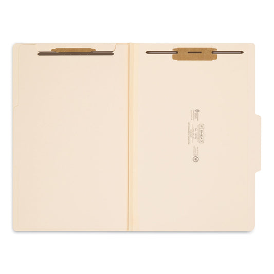 Smead Four-Section Top Tab Classification Folders, 2" Expansion, 1 Divider, 4 Fasteners, Legal Size, Manila, 10/Box (18700)