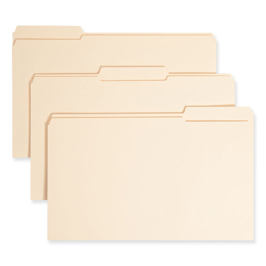Smead Top Tab Fastener Folders, 1/3-Cut Tabs: Assorted, 0.75" Expansion, 1 Fastener, Legal Size, Manila Exterior, 50/Box (19534)