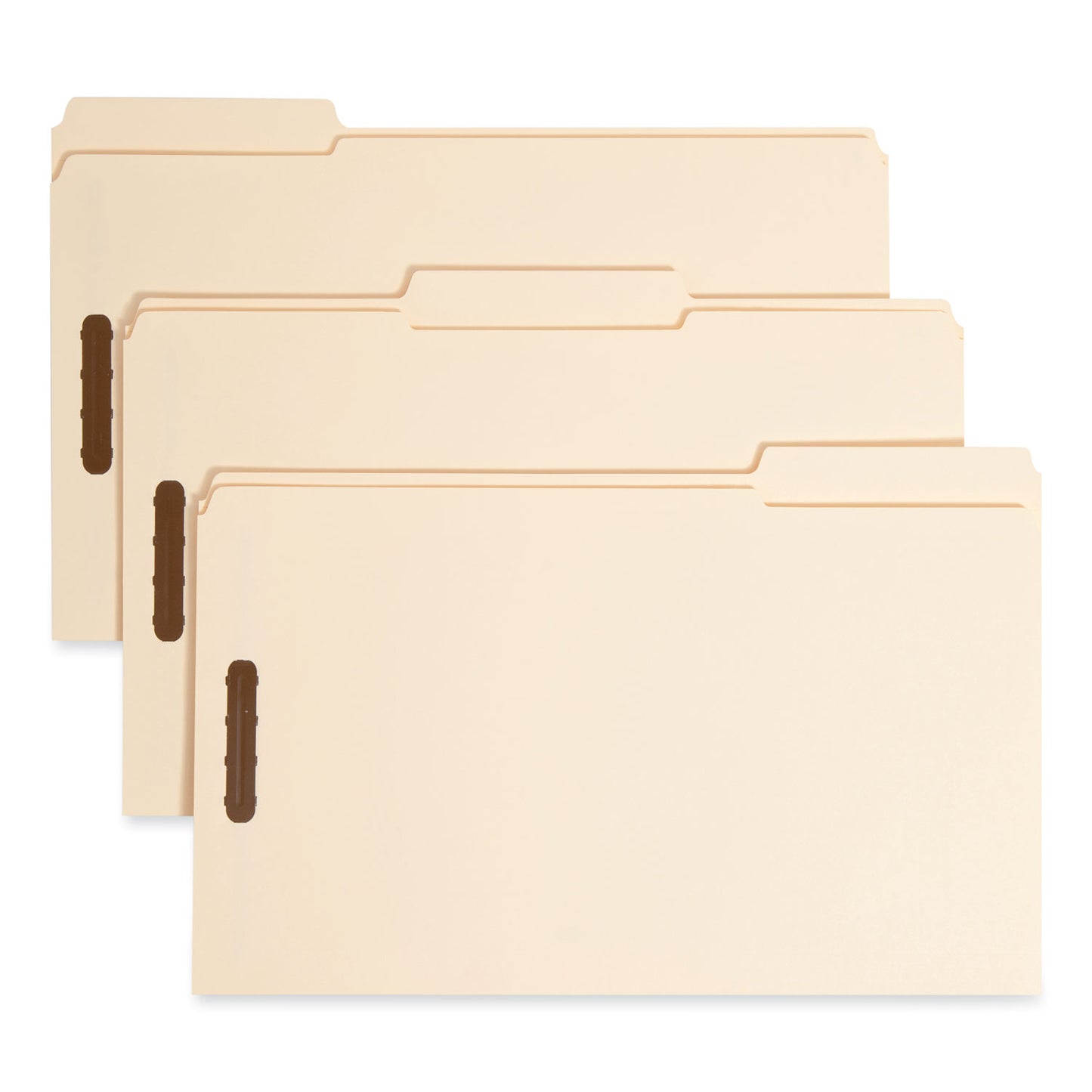 Smead Top Tab Fastener Folders, 1/3-Cut Tabs: Assorted, 0.75" Expansion, 2 Fasteners, Legal Size, Manila Exterior, 50/Box (19537)