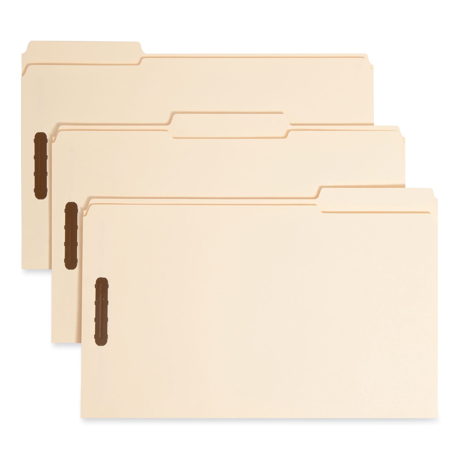 Smead Top Tab Fastener Folders, 1/3-Cut Tabs: Assorted, 0.75" Expansion, 2 Fasteners, Legal Size, Manila Exterior, 50/Box (19537)
