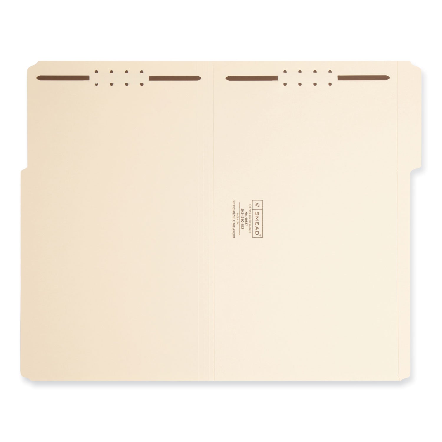 Smead Top Tab Fastener Folders, 1/3-Cut Tabs: Assorted, 0.75" Expansion, 2 Fasteners, Legal Size, Manila Exterior, 50/Box (19537)