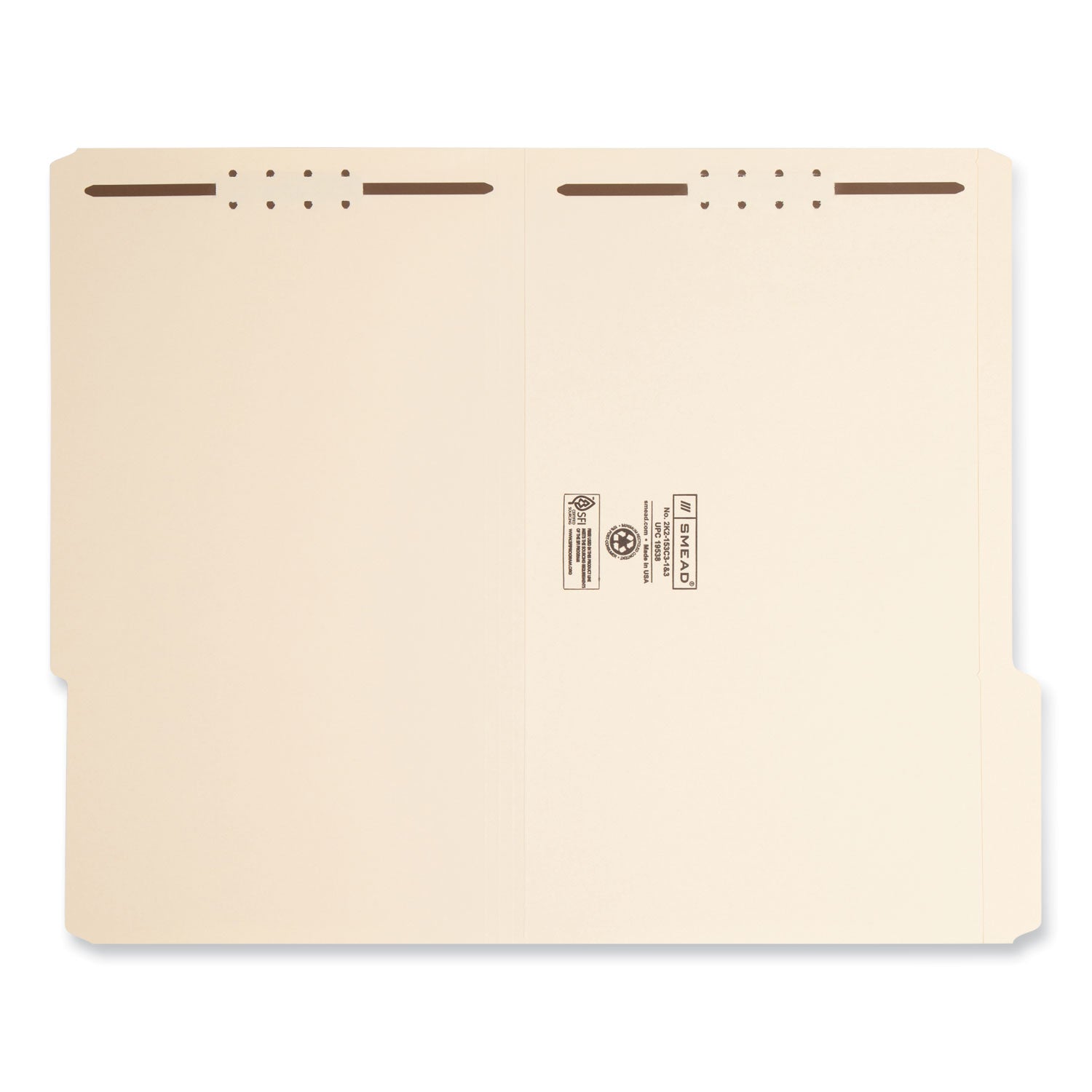 Smead Top Tab Fastener Folders, 1/3-Cut Tabs: Right, 0.75" Expansion, 2 Fasteners, Legal Size, Manila Exterior, 50/Box (19538)
