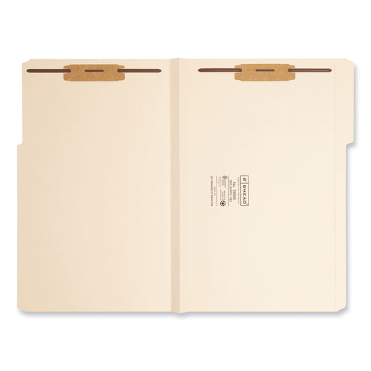 Smead Top Tab Manila Expansion Fastener Folders, 1.5" Expansion, 2 Fasteners, Legal Size, Manila Exterior, 50/Box (19595)