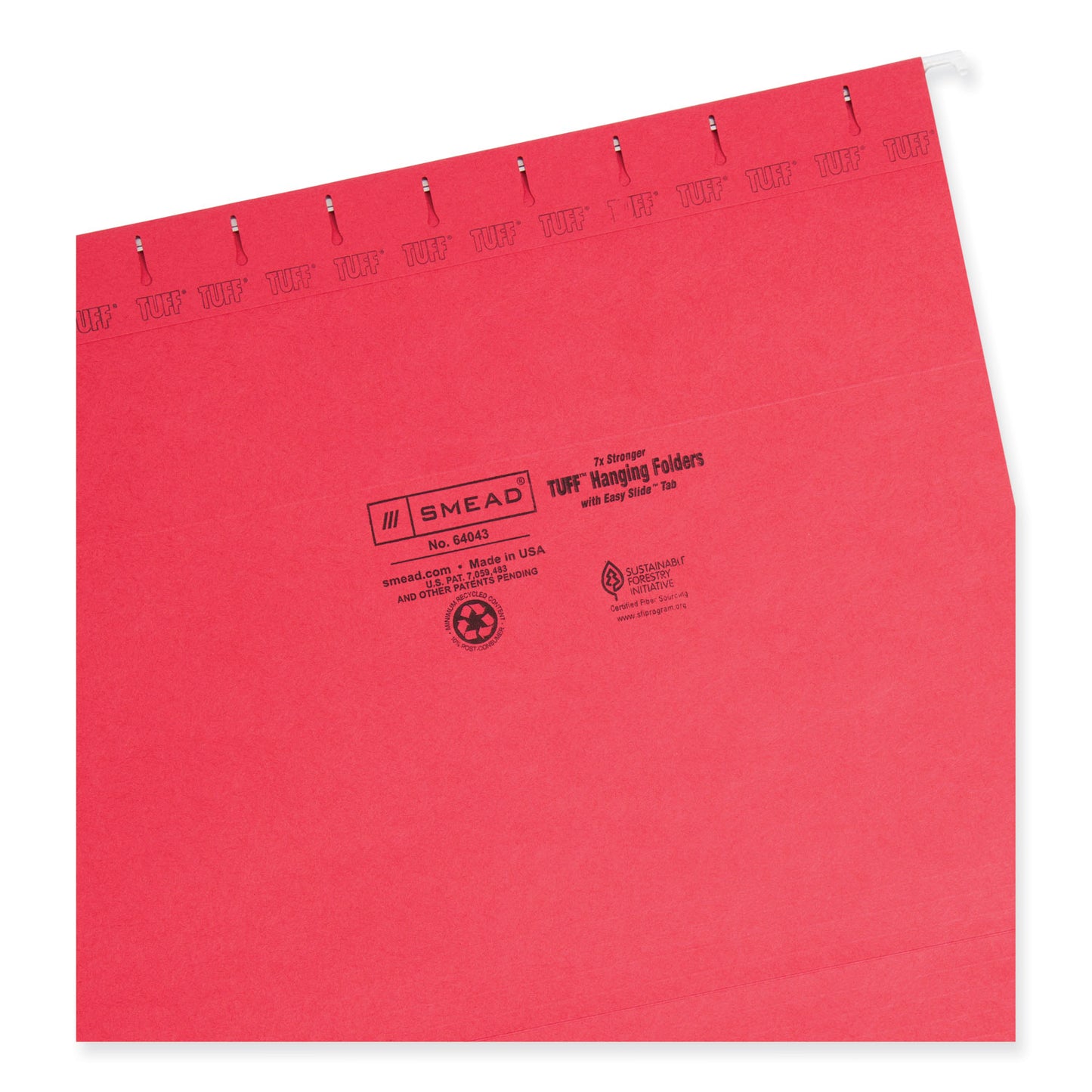 Smead TUFF Hanging Folders with Easy Slide Tab, Letter Size, 1/3-Cut Tabs, Red, 18/Box (64043)