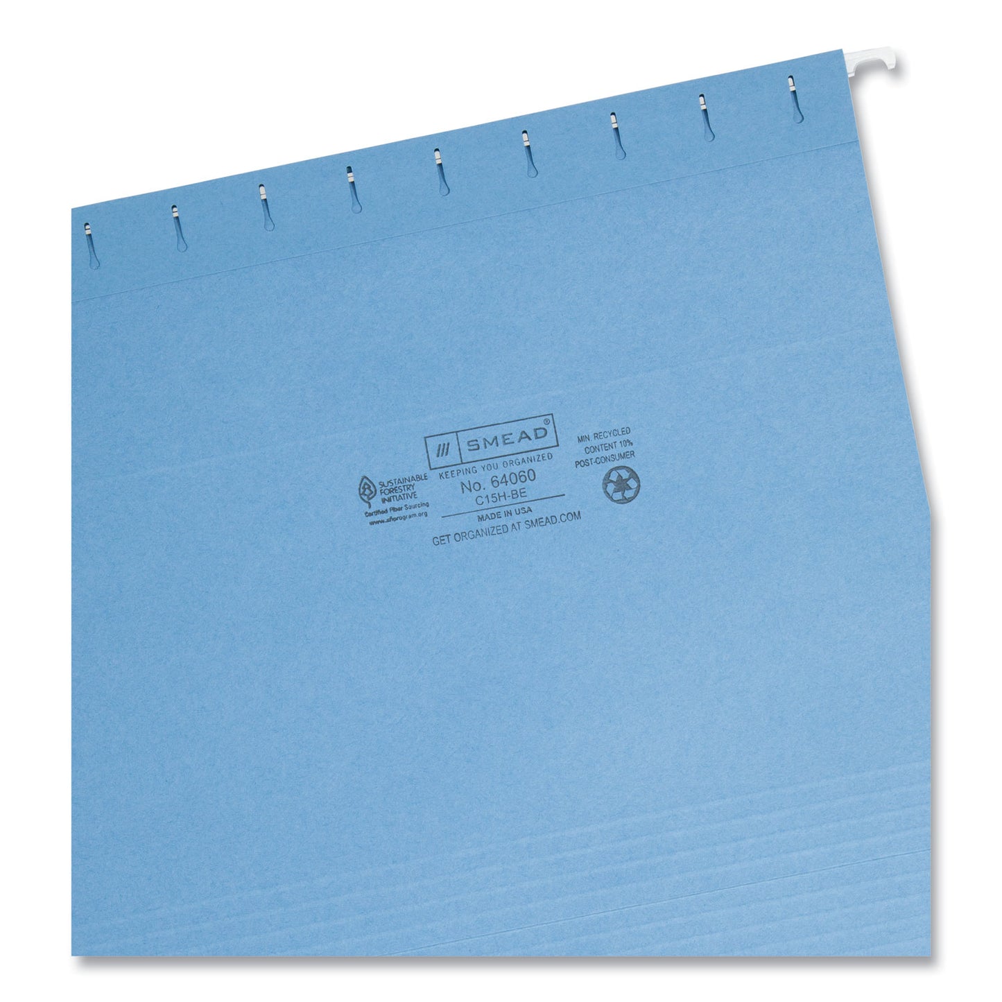 Smead Colored Hanging File Folders with 1/5 Cut Tabs, Letter Size, 1/5-Cut Tabs, Blue, 25/Box (64060)